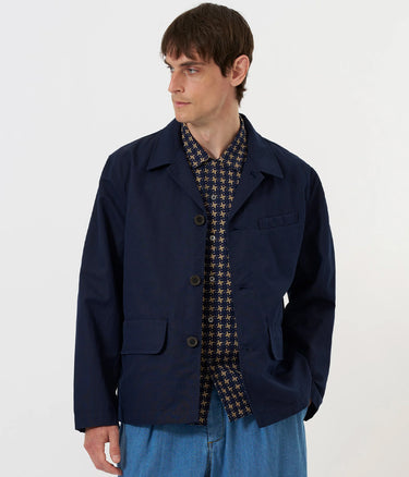UNIVERSAL WORKS FRANCK JACKE P34017 LEINEN-SLUB-GEWEBE NAVY