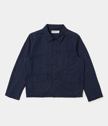 UNIVERSAL WORKS FRANCK JACKE P34017 LEINEN-SLUB-GEWEBE NAVY