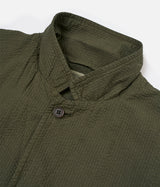UNIVERSAL WORKS THREE BUTTON JACKET 34617 MERIDA SEERSUCKER OLIVE GARMENT DYED - Shoelosophy