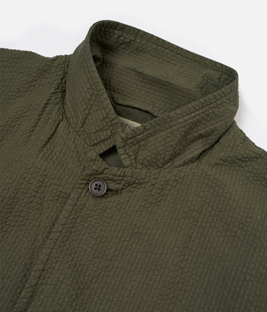 UNIVERSAL WORKS THREE BUTTON JACKET 34617 MERIDA SEERSUCKER OLIVE GARMENT DYED - Shoelosophy