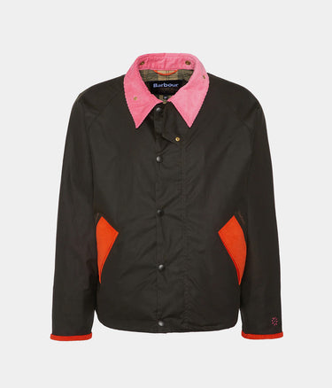 BARBOUR X FLOWER MOUNTAIN OS TRANSPORT WAX JACKET MWX2435OL71 OLIVE PINK - Shoelosophy