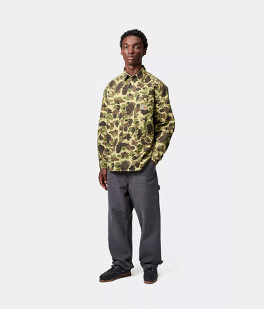Carhartt WIP DUCK SHIRT I033769 CAMO DUCK GREEN STONE WASHED - Shoelosophy