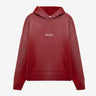 AMISH HOODED SWEATER MICRO LOGO BOXY CROP SPRAY USED EARTH RED - Shoelosophy