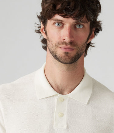 LEVI'S SWEATER KNIT POLO A7294-0010 LINEN SEED STITCH WHITE - Shoelosophy