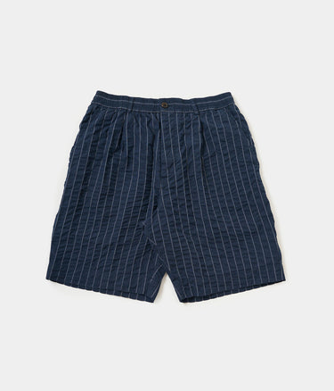 UNIVERSAL WORKS PLEATDED TRACK SHORT CHESTER STRIPE P34002 NAVY - Shoelosophy
