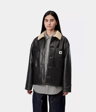 CARHARTT WIP WOMENS SHEPTON OG MICHIGAN COAT I035975 BLACK NATURAL - Shoelosophy