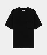 아미쉬 용품 티셔츠 포켓 로우 엣지 저지 마이크로 로고 워시드 블랙 염색 - Shoelosophy