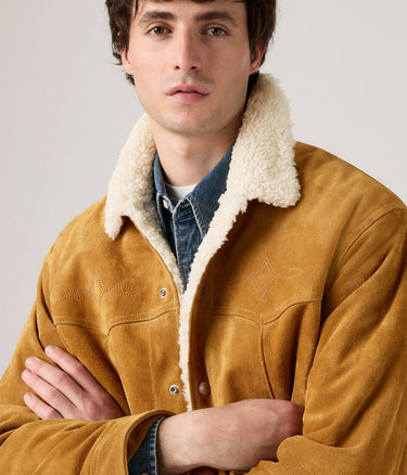 LEVI'S WESTERN SUEDE SHERPA TRUCKER JACKET EVENING SUN - Shoelosophy