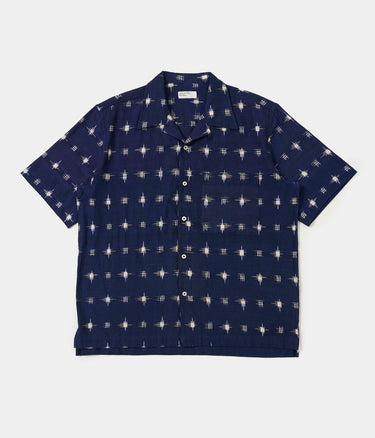 UNIVERSAL WORKS CAMP SHIRT SQUARE IKAT P34073 INDIGO - Shoelosophy