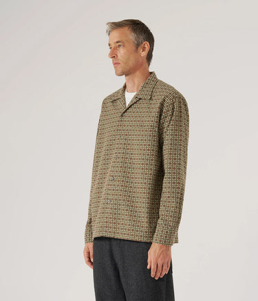 UNIVERSAL WORKS CAMP SHIRT 33750 OSCAR COTTON JACQUARD OLIVE - Shoelosophy