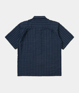 UNIVERSAL WORKS SS FATIGUE SHIRT CHESTER STRIPE P34050 NAVY - Shoelosophy