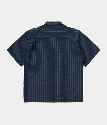 UNIVERSAL WORKS SS FATIGUE SHIRT CHESTER STRIPE P34050 NAVY - Shoelosophy