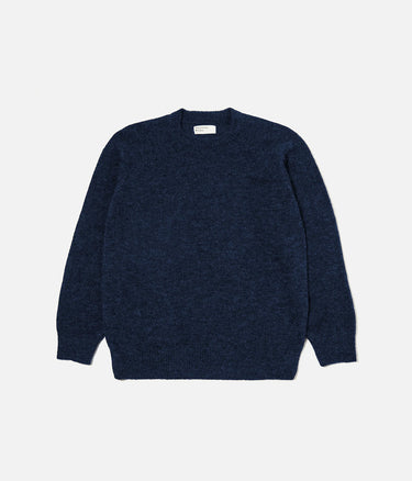 UNIVERSAL WORKS  LYON CREW SWEATER 33457 ALPACA KNIT NAVY - Shoelosophy