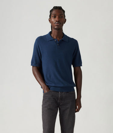 LEVI'S SWEATER KNIT POLO A7294-0012 DRESS BLUES COTTON LINEN BLEND - Shoelosophy