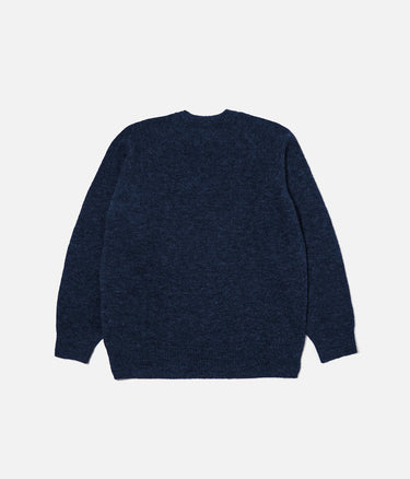 UNIVERSAL WORKS  LYON CREW SWEATER 33457 ALPACA KNIT NAVY - Shoelosophy