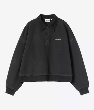 CARHARTT WIP WOMENS BRENTA POLO SWEATSHIRT I036291 SCHWARZ HEAVY STONE WASHED - Shoelosophy