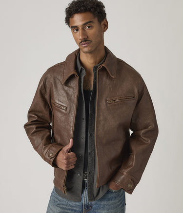 LEVI'S CORONA HEIGHT LEATHER JACKET 005BO-0000 WORN SEPHIA BROWN - Shoelosophy