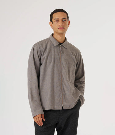 UNIVERSAL WORKS BRUSHED FLANNEL ZIP SHIRT 33561 BROWN HEATHER - Shoelosophy