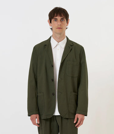 UNIVERSAL WORKS JACKE MIT DREI KNOPFEN 34617 MERIDA SEERSUCKER OLIVE STÜCKGEFÄRBT - Shoelosophy